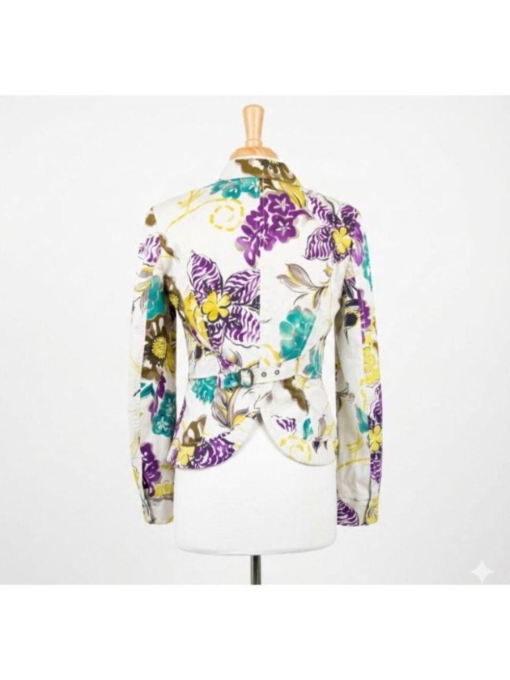 ETRO Milano Italy Floral Cotton Blazer Jacket Belted Purple Yellow IT 46 US 10 L - Picture 5 of 16